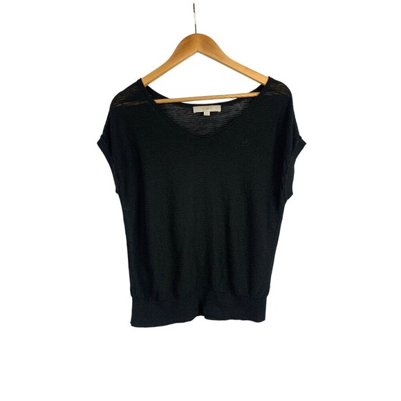 Loft Black Knit Linen/Rayon Blend Womens Top L - Picture 1 of 5